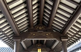 湖北中式长廊厂家艾格拉江亭古建：铝合金仿古风雨连廊
